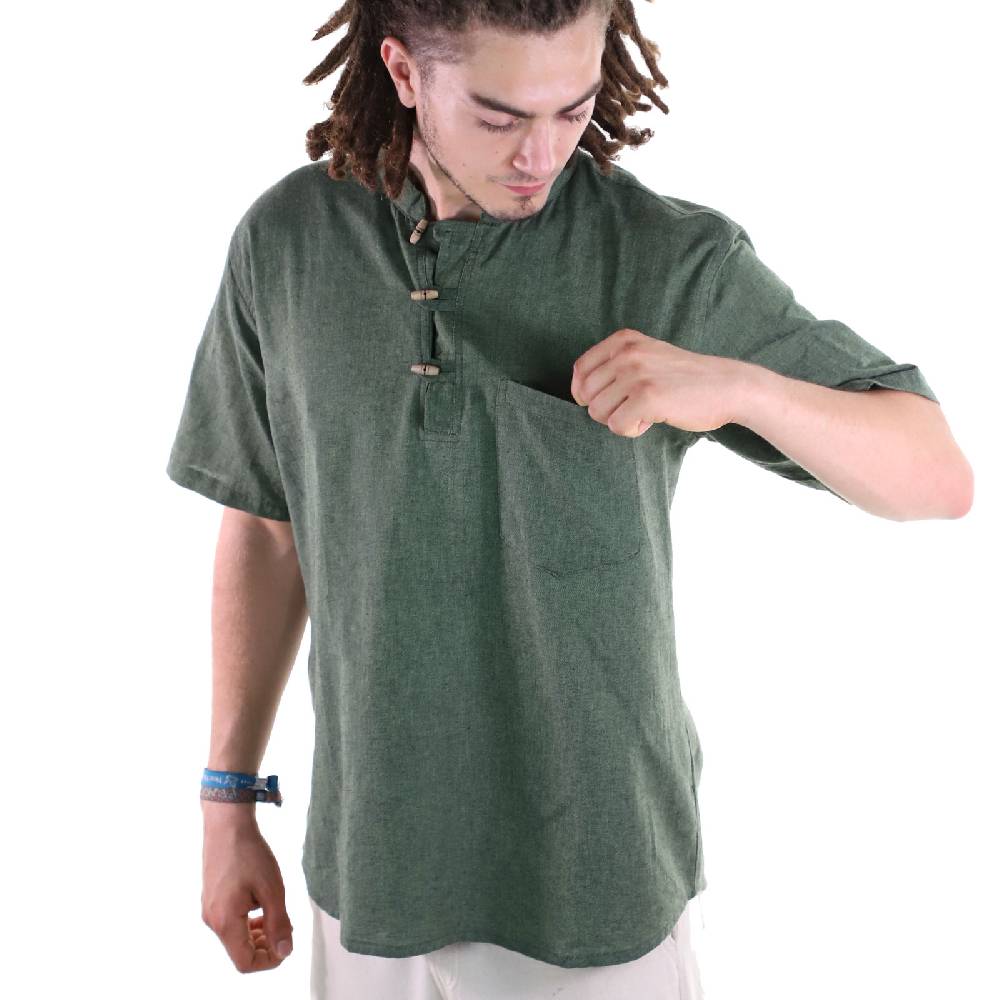 Kunst Und Magie KUNST UND MAGIE Herren Hemd Unifarben Kurzarm Fischerhemd Freizeithemd