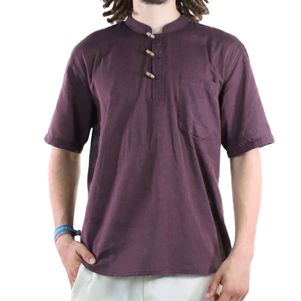 Kunst Und Magie KUNST UND MAGIE Herren Hemd Unifarben Kurzarm Fischerhemd Freizeithemd