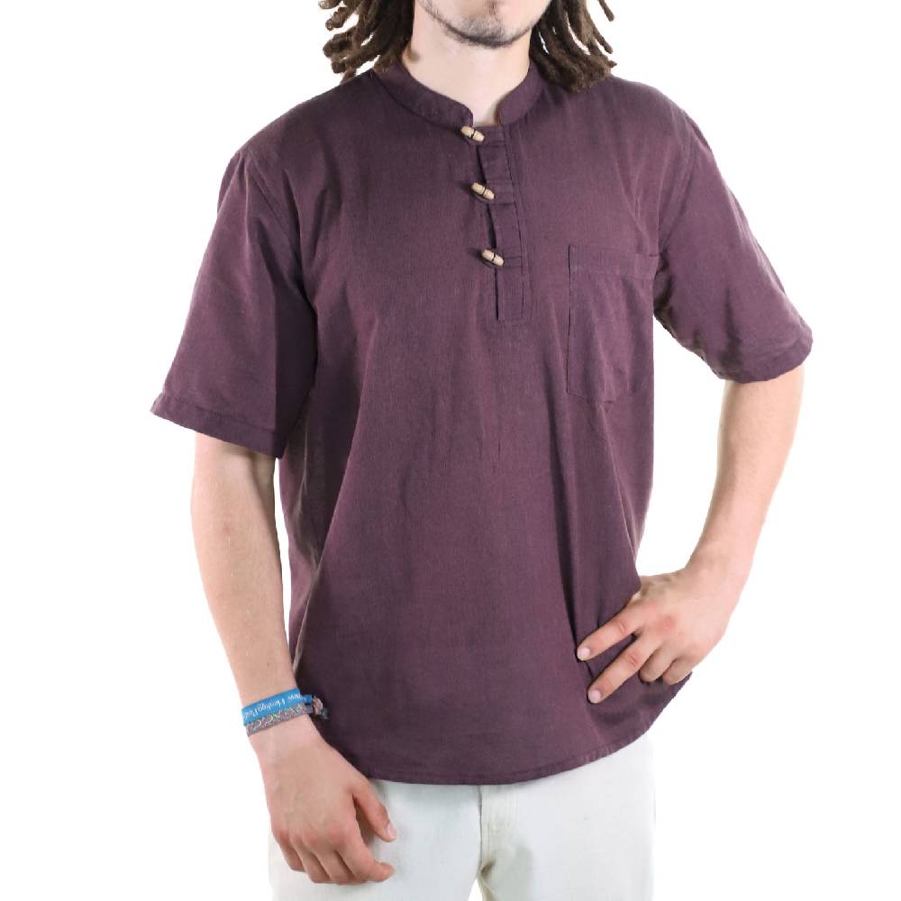 Kunst Und Magie KUNST UND MAGIE Herren Hemd Unifarben Kurzarm Fischerhemd Freizeithemd