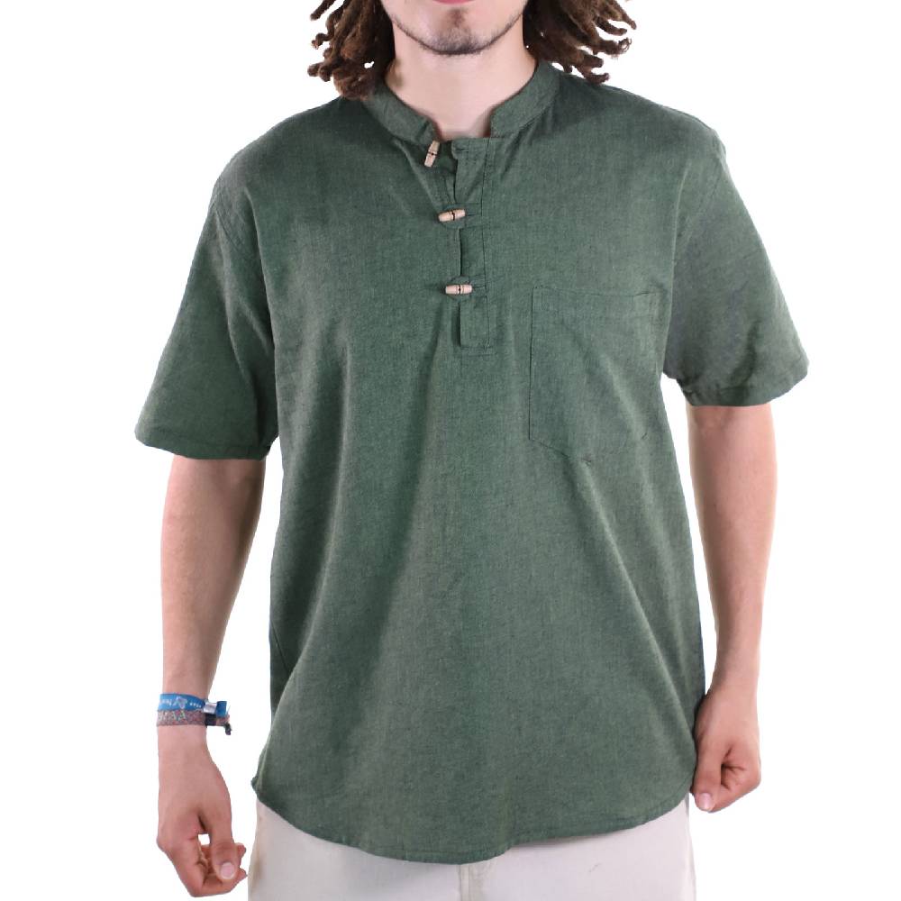 Kunst Und Magie KUNST UND MAGIE Herren Hemd unifarben kurzarm Fischerhemd Freizeithemd