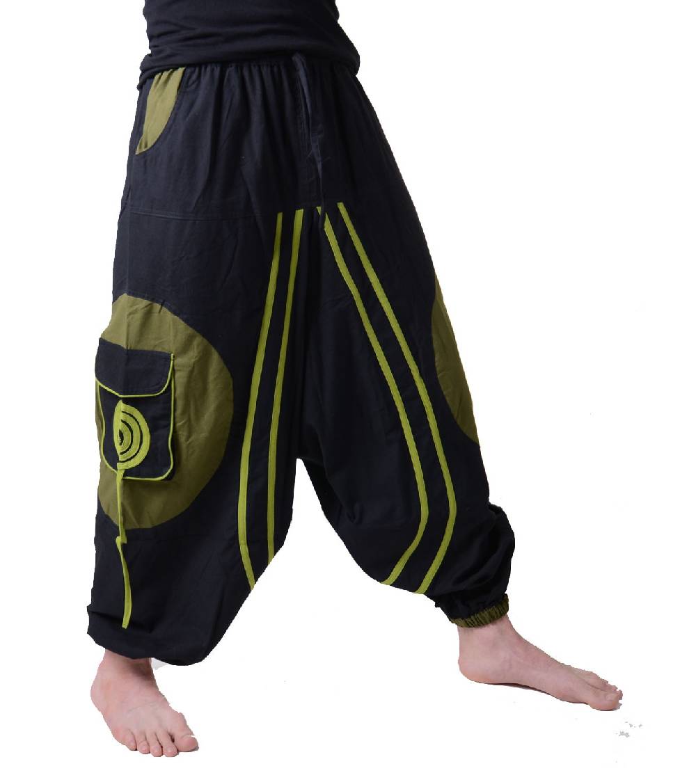 Kunst Und Magie Kunst und Magie Herren Hippie Haremshose mit Goa Spiral Muster