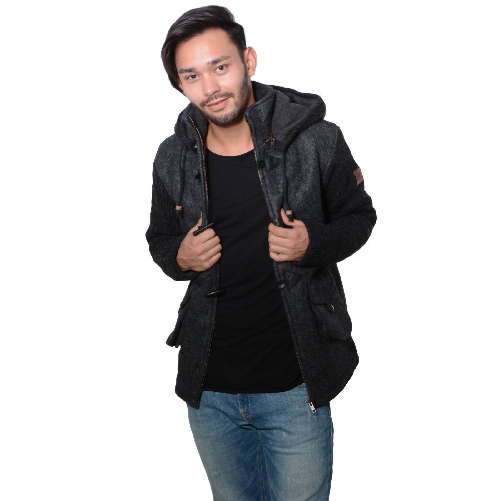 Kunst Und Magie Kunst Und Magie Herren Loden Jacke Mit Gestrickten Ärmeln Und Abnehmbarer Kapuze