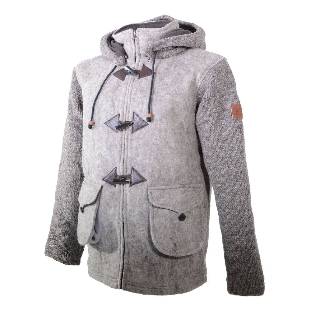 Kunst Und Magie Kunst und Magie Herren Loden Jacke mit gestrickten Ärmeln und abnehmbarer Kapuze