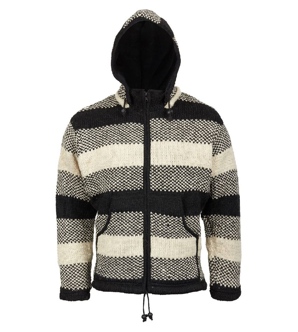 Kunst Und Magie Kunst und Magie Herren Strickjacke aus Schurwolle mit Fleecefutter und abnehmbarer Kapuze