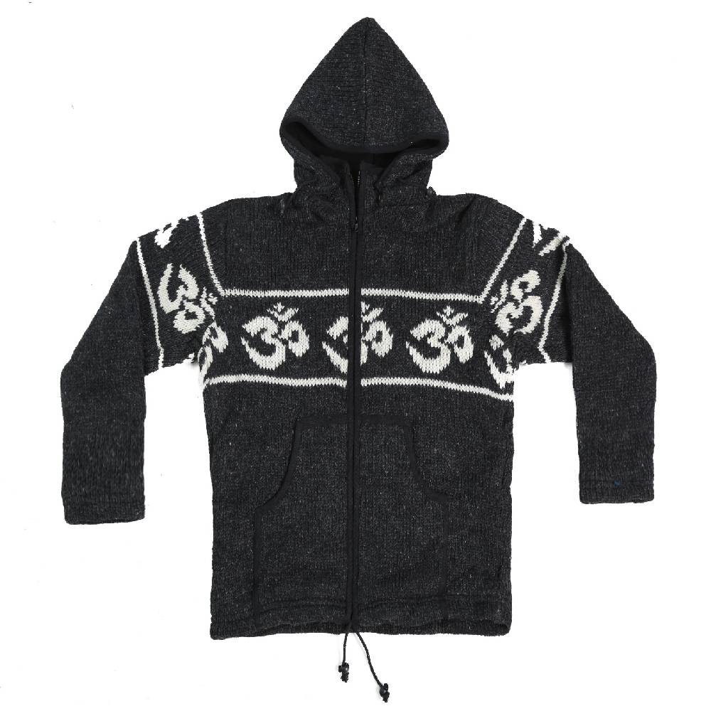 Kunst Und Magie Kunst Und Magie Herren Strickjacke OM Wolljacke Mit Fleecefutter Abnehmbare Kapuze Schurwolle