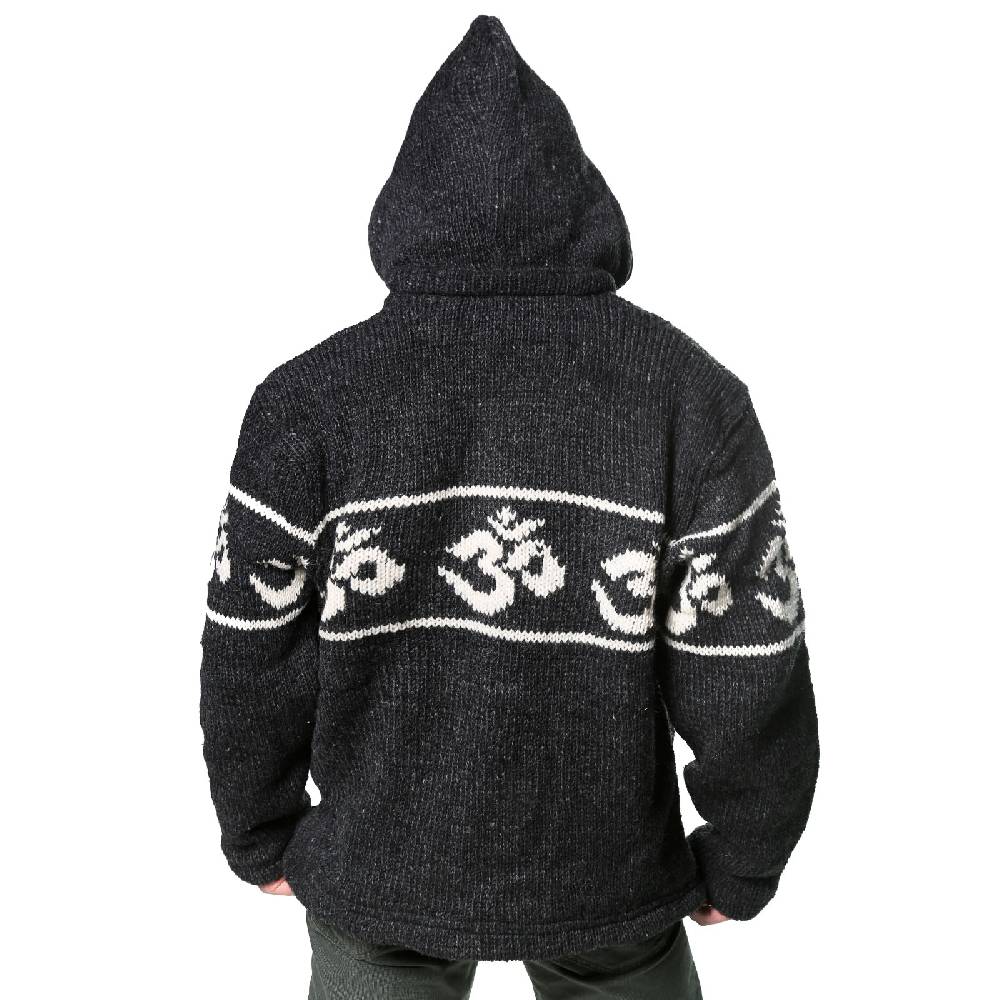 Kunst Und Magie Kunst Und Magie Herren Strickjacke OM Wolljacke Mit Fleecefutter Abnehmbare Kapuze Schurwolle