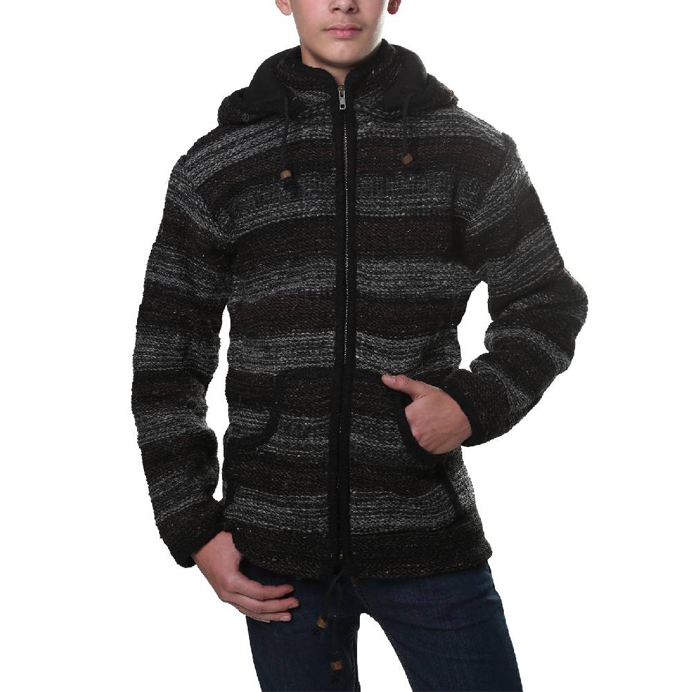 Kunst Und Magie Kunst und Magie Herren Strickjacke Wolljacke mit Fleecefutter aus Schurwolle mit abnehmbarer Kapuze