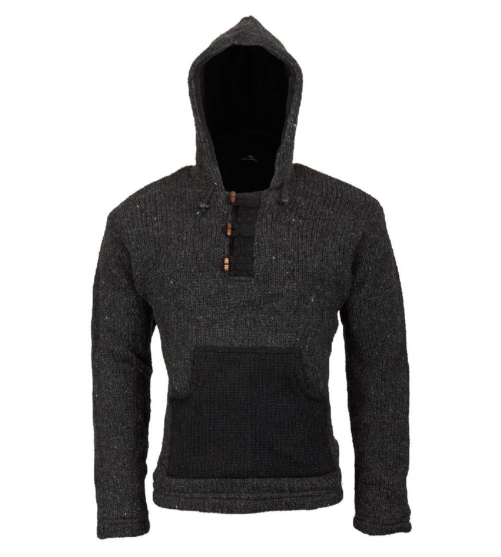 Kunst Und Magie Kunst Und Magie Herren Strickpullover Kapuze Wollpullover Nepal Baja Fleecefutter Hoodie