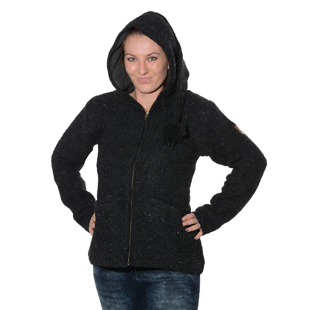 Kunst Und Magie Kunst Und Magie Klassische Damen Strickjacke Wolle Jacke Mit Fleecefutter Und Zipfelkapuze
