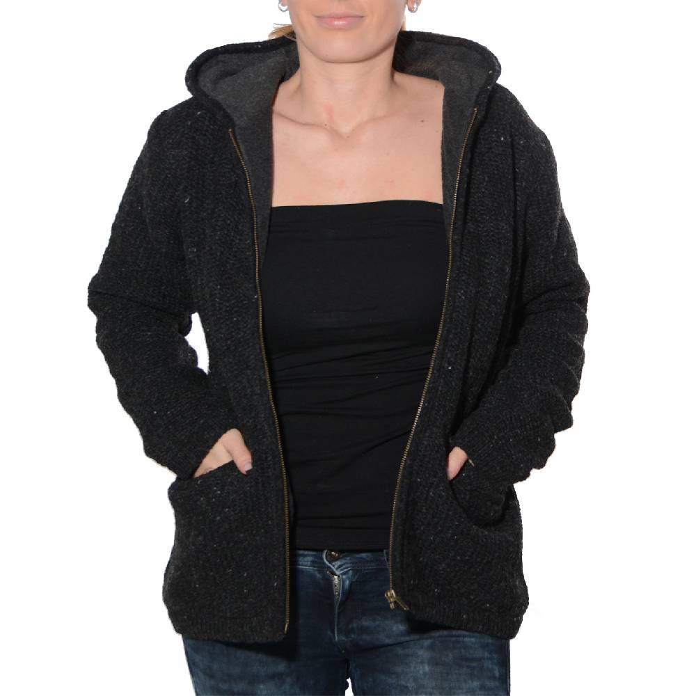 Kunst Und Magie Kunst Und Magie Klassische Damen Strickjacke Wolle Jacke Mit Fleecefutter Und Zipfelkapuze