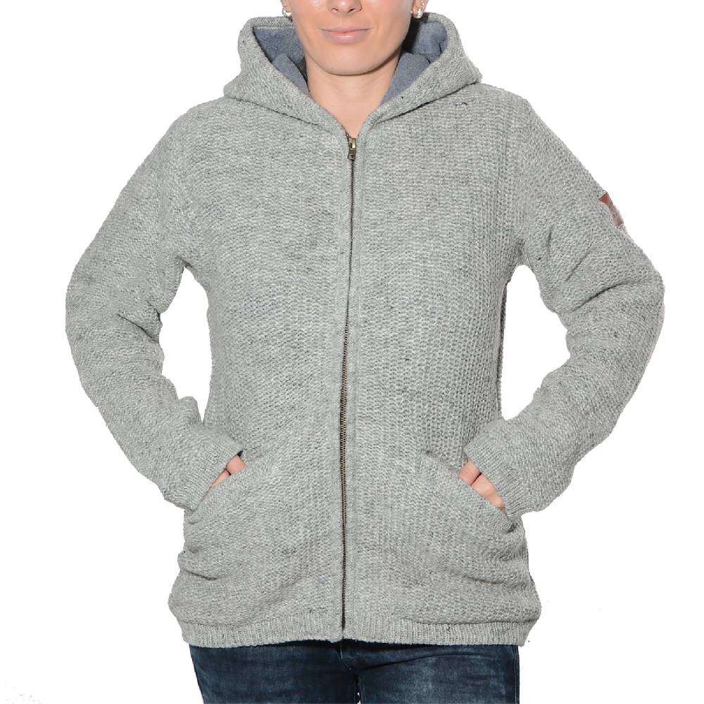 Kunst Und Magie Kunst und Magie Klassische Damen Strickjacke Wolle Jacke mit Fleecefutter und Zipfelkapuze