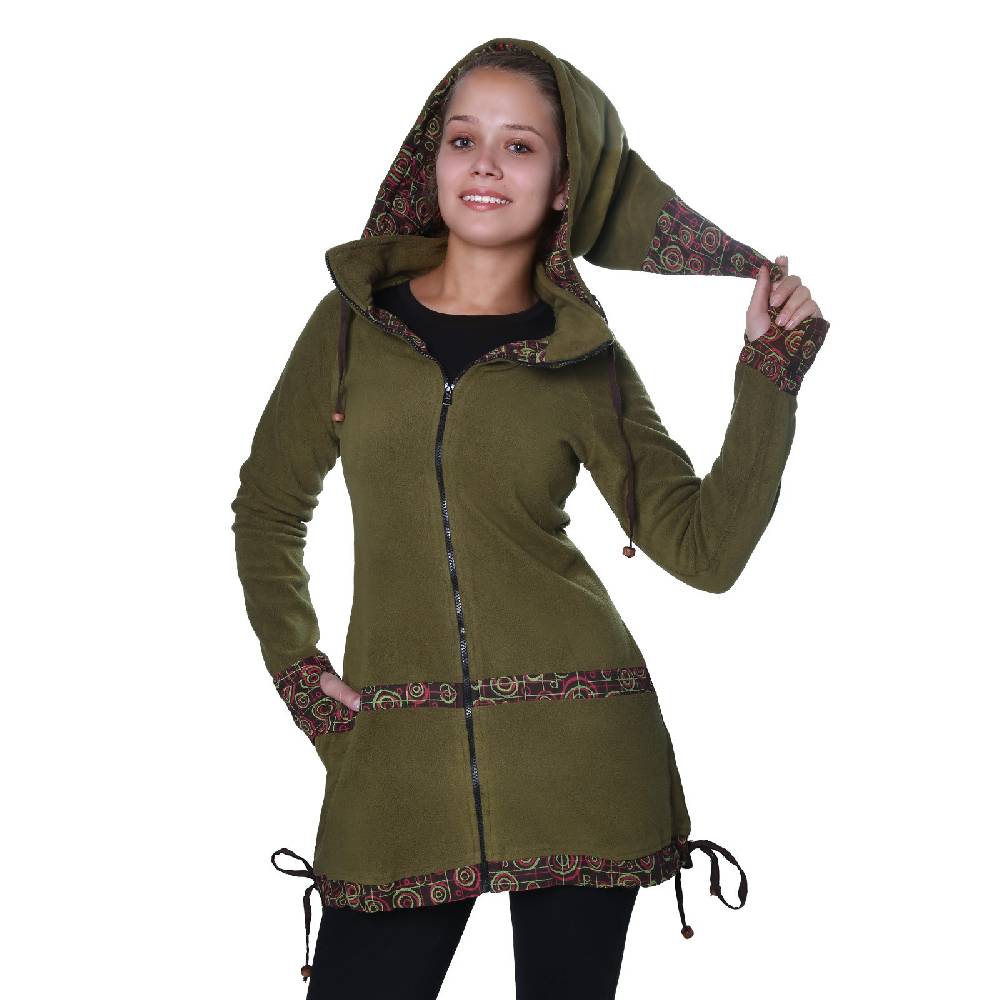 Kunst Und Magie Kunst Und Magie Kurzer Damenmantel Aus Fleece Mit Abnehmbarer Zipfelkapuze Fairy