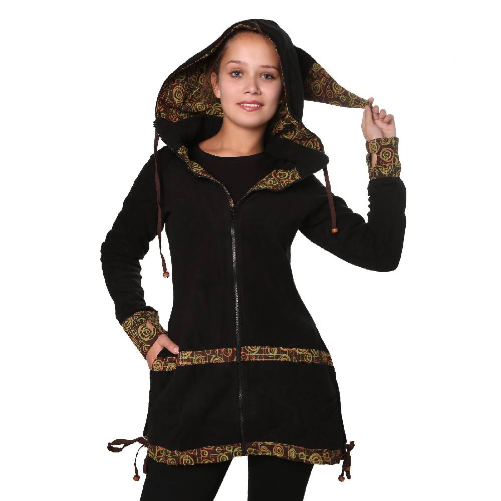 Kunst Und Magie Kunst Und Magie Kurzer Damenmantel Aus Fleece Mit Abnehmbarer Zipfelkapuze Fairy