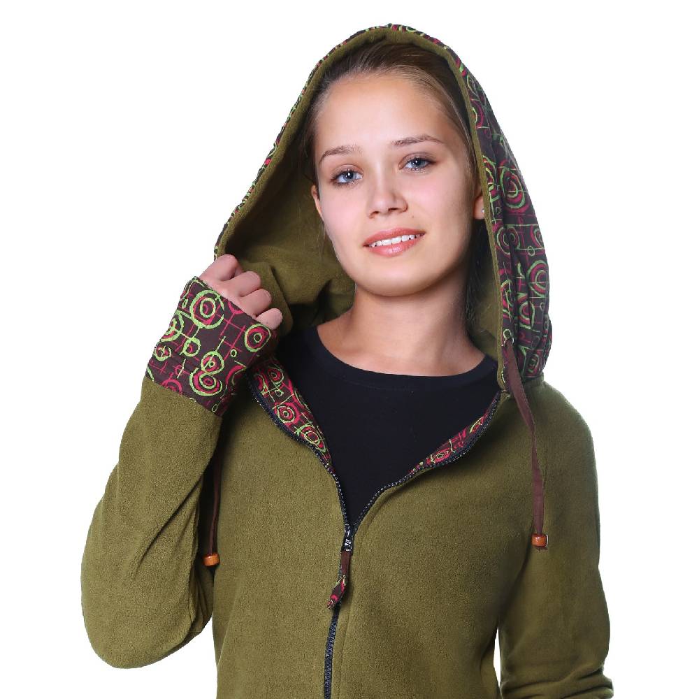 Kunst Und Magie Kunst Und Magie Kurzer Damenmantel Aus Fleece Mit Kapuze