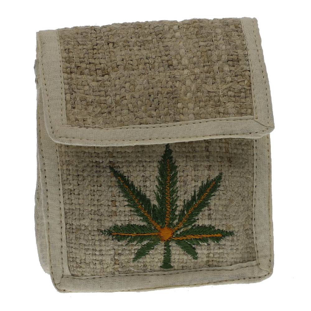 Kunst Und Magie Kunst und Magie Mittelalterliche Gürteltasche aus Hanf mit Gesticktenm Leaf