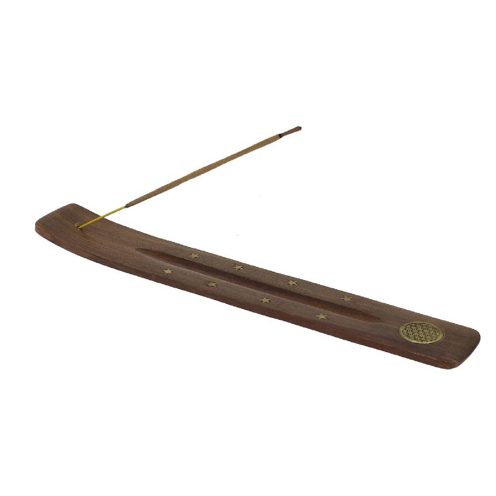 Kunst Und Magie Kunst und Magie Räucherstäbchenhalter aus Holz mit Blume des Lebens Symbol