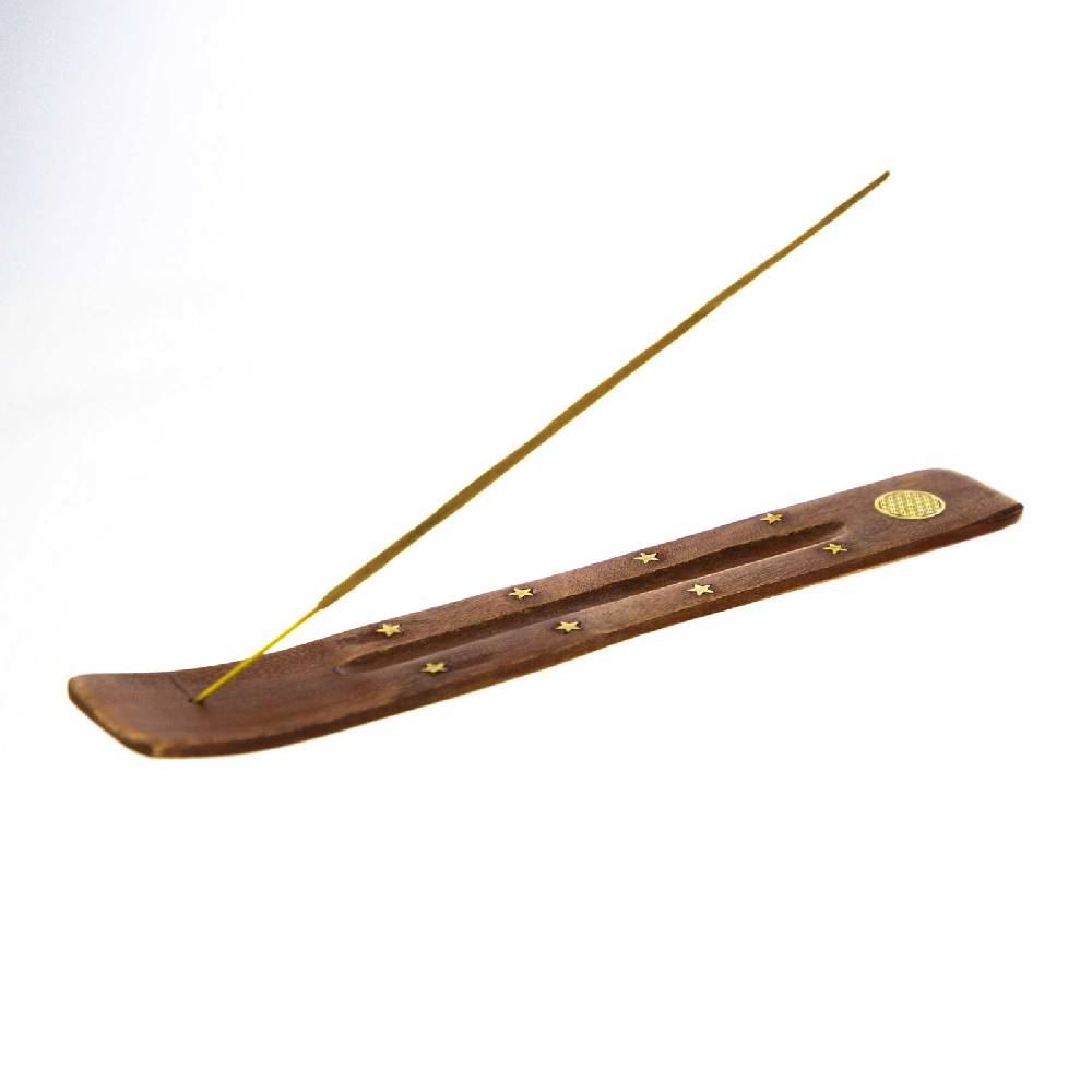 Kunst Und Magie Kunst und Magie Räucherstäbchenhalter aus Holz mit Blume des Lebens Symbol
