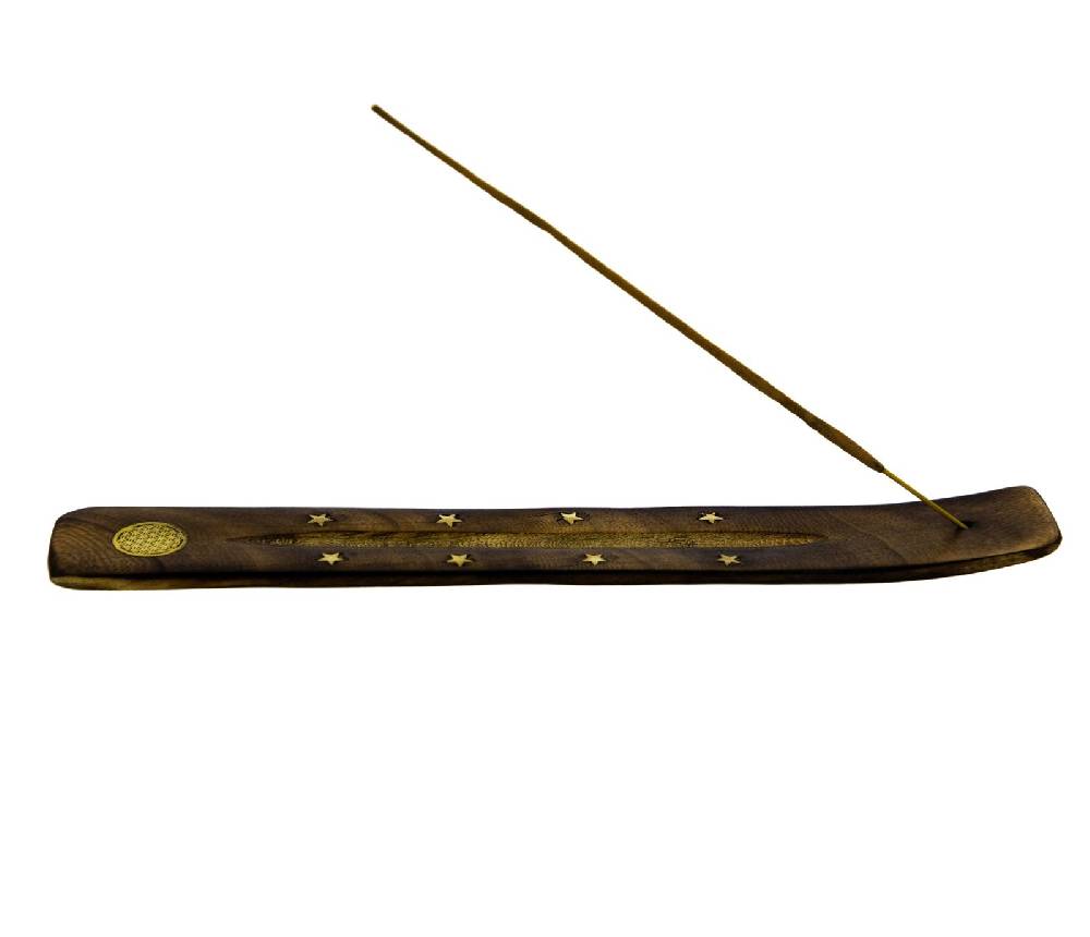 Kunst Und Magie Kunst und Magie Räucherstäbchenhalter aus Holz mit Blume des Lebens Symbol