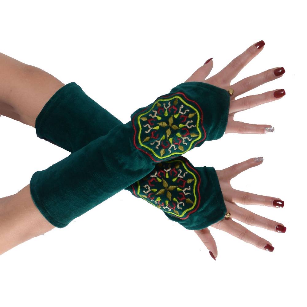 Kunst Und Magie Kunst Und Magie Samt Armstulpen Stulpen Handwärmer "Mandala Muster" Handschuhe