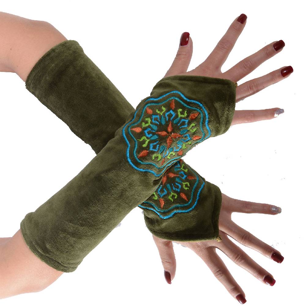 Kunst Und Magie Kunst und Magie Samt Armstulpen Stulpen Handwärmer "Mandala Muster" Handschuhe