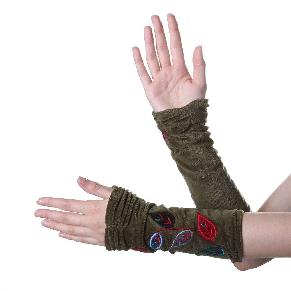 Kunst Und Magie Kunst Und Magie Samt Armstulpen Stulpen Handwärmer "Blätter" Handschuhe