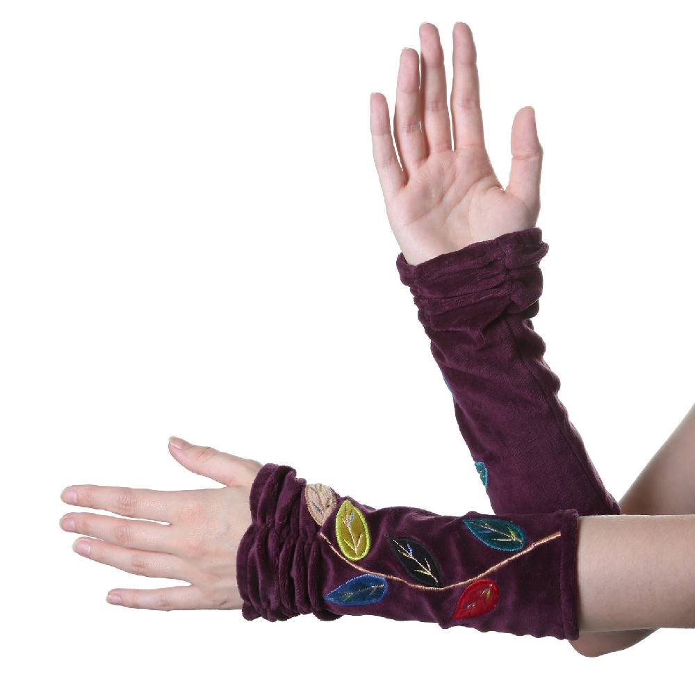 Kunst Und Magie Kunst Und Magie Samt Armstulpen Stulpen Handwärmer "Blätter" Handschuhe