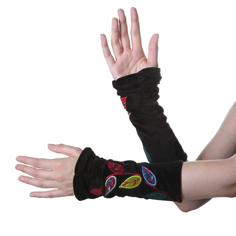 Kunst Und Magie Kunst Und Magie Samt Armstulpen Stulpen Handwärmer "Blätter" Handschuhe