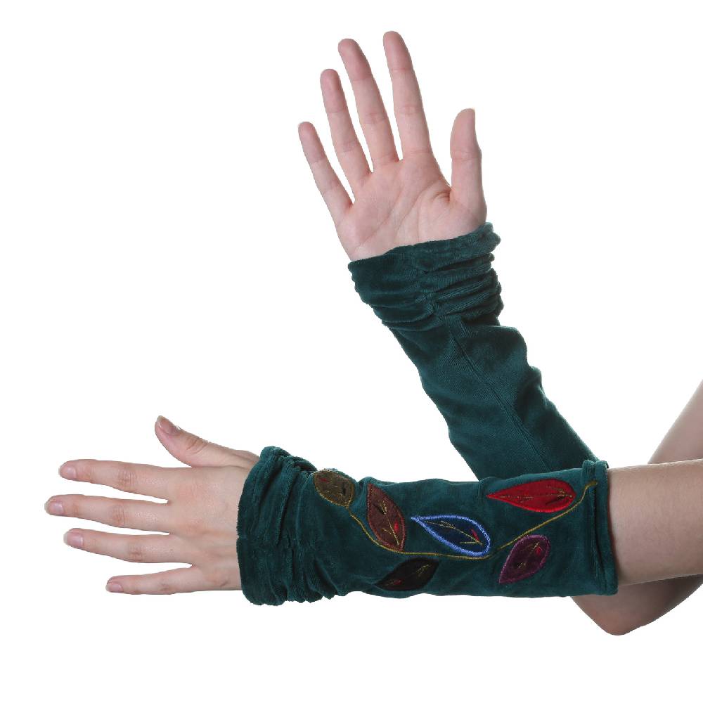 Kunst Und Magie Kunst Und Magie Samt Armstulpen Stulpen Handwärmer "Blätter" Handschuhe
