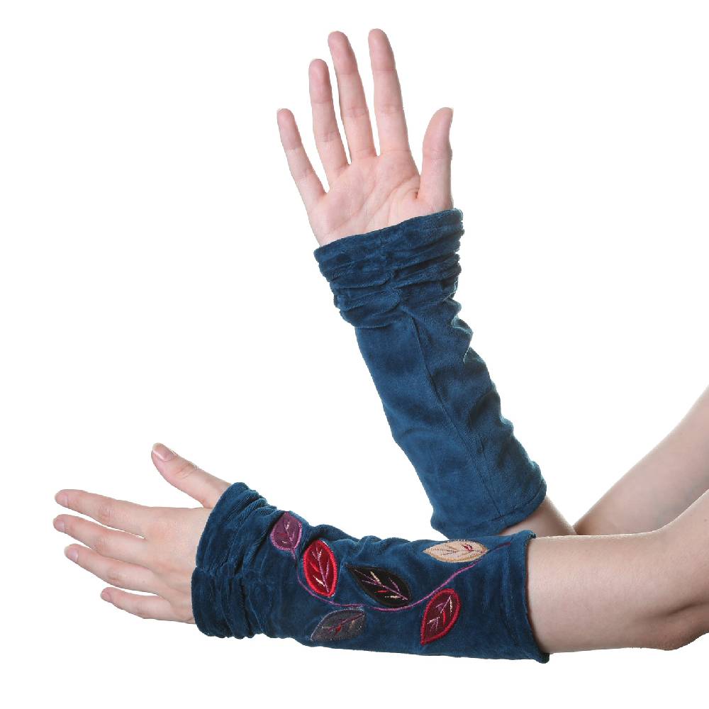 Kunst Und Magie Kunst Und Magie Samt Armstulpen Stulpen Handwärmer "Blätter" Handschuhe