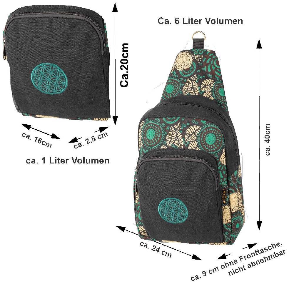 Kunst Und Magie Kunst Und Magie Sling Bag Lebensblume Schultertasche Hippie Goa Bodybag Crossbody Rucksack Bunt M