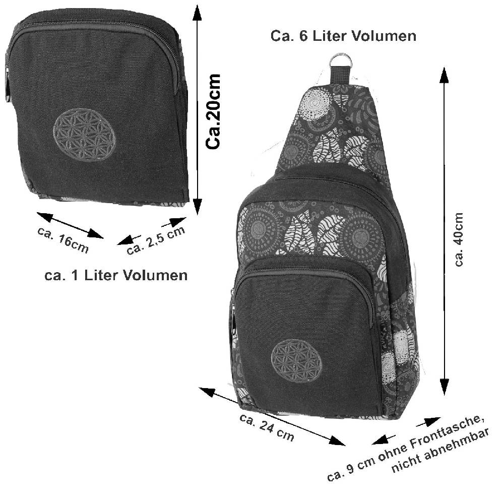 Kunst Und Magie Kunst Und Magie Sling Bag Lebensblume Schultertasche Hippie Goa Bodybag Crossbody Rucksack Bunt M