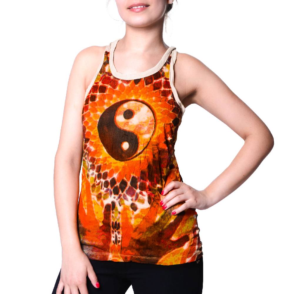 Kunst Und Magie Kunst Und Magie Sure Damen Ying Yang 70er Retro Trägertop T-Shirt Tank-Top Hippie Goa