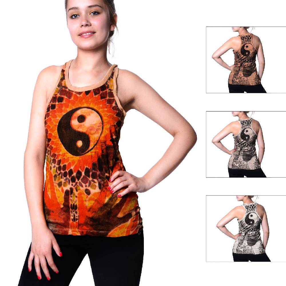 Kunst Und Magie Kunst und Magie Sure Damen Ying Yang 70er Retro Trägertop T-Shirt Tank-Top Hippie Goa