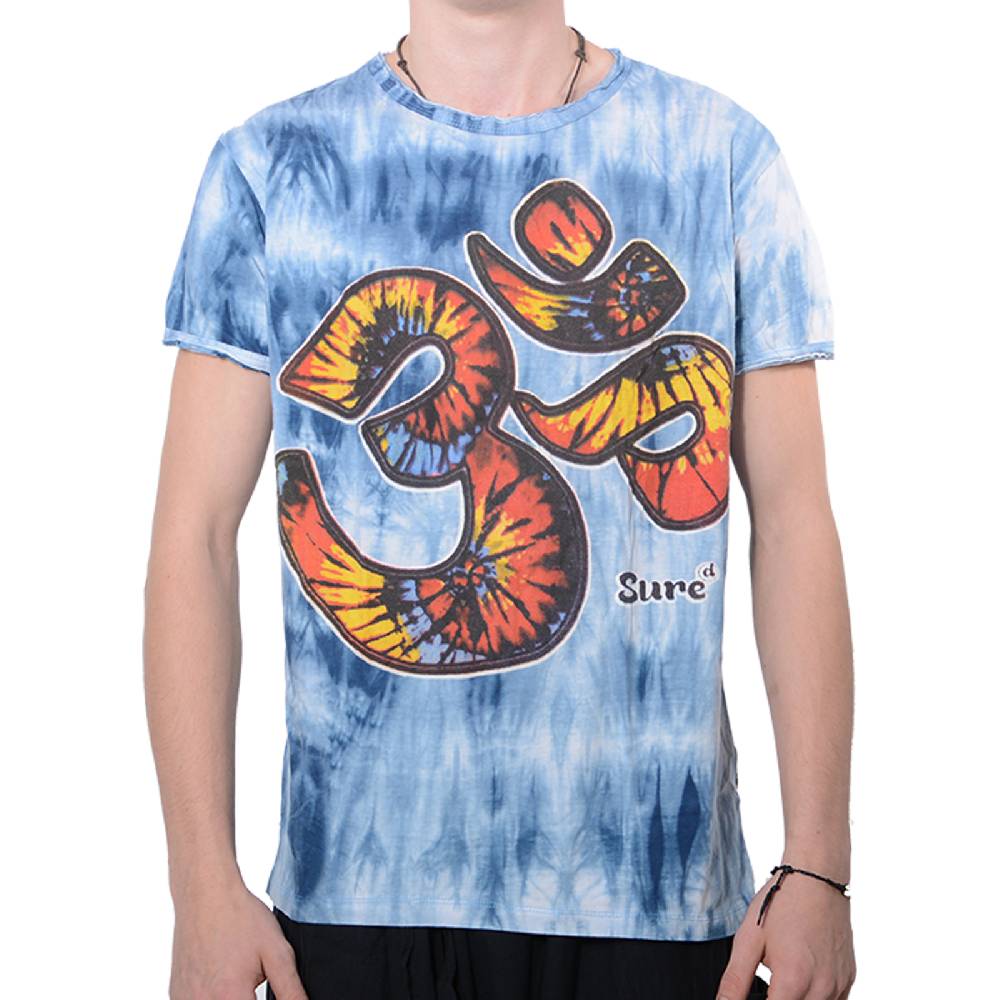 Kunst Und Magie Kunst und Magie Sure Herren Buntes 70er Retro Hippie T-Shirt OM im Batiklook