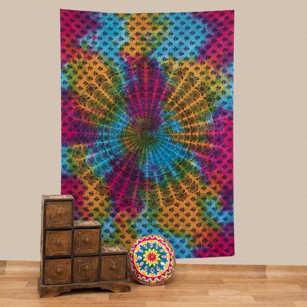 Kunst Und Magie Kunst und Magie Tagesdecke Dekotuch Wandbehang buntes Deko Tuch Indien Mandala ca200x135cm