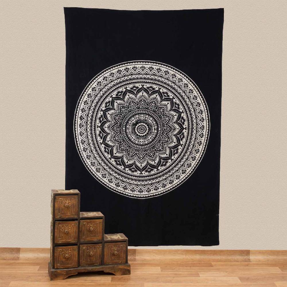 Kunst Und Magie Kunst und Magie Tagesdecke Dekotuch Wandbehang Tuch Indien Mandala ca. 200 x 135 cm