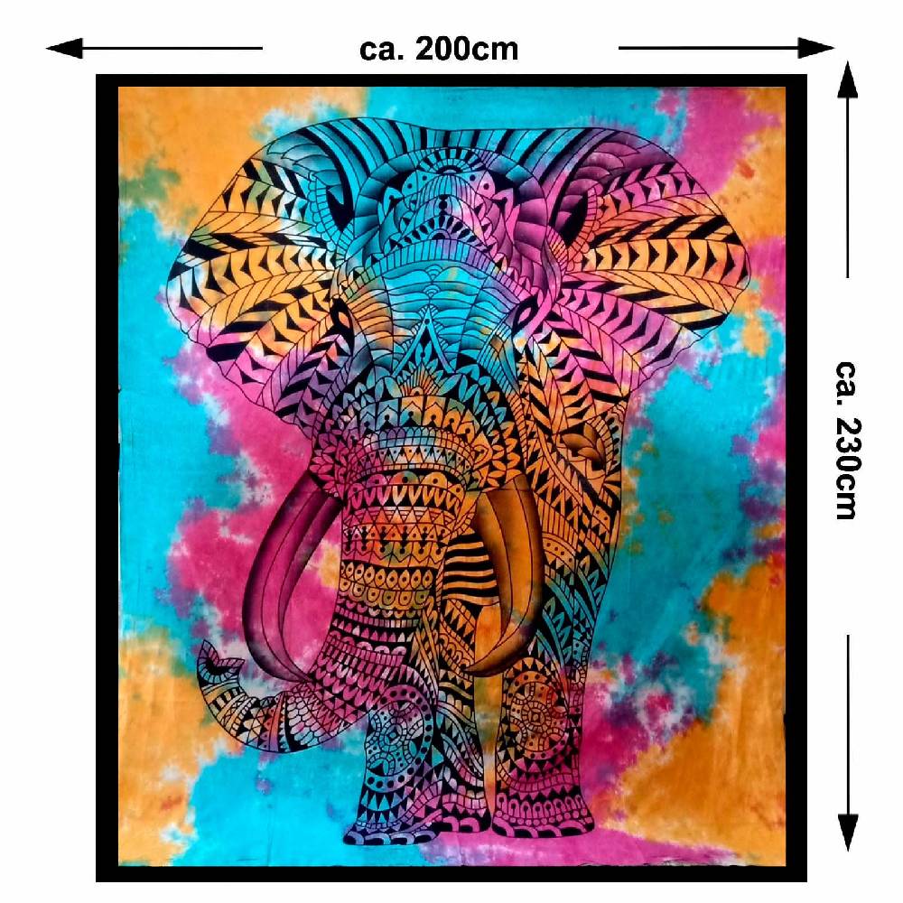 Kunst Und Magie Kunst Und Magie Tagesdecke Wandbehang Bunt Deko Tuch Elefanten Bunt Ca. 200 X 230cm