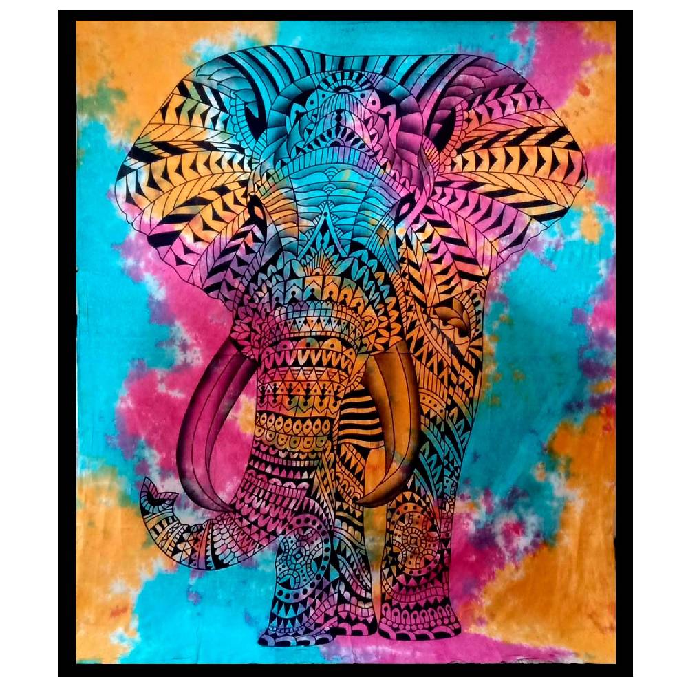 Kunst Und Magie Kunst und Magie Tagesdecke Wandbehang Bunt Deko Tuch Elefanten Bunt ca. 200 x 230cm
