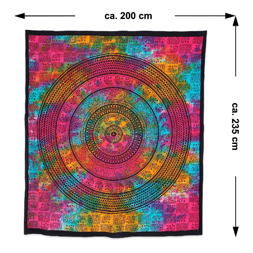 Kunst Und Magie Kunst Und Magie Tagesdecke Wandbehang Bunt Deko Tuch Elefanten Mandala Bunt Ca. 200 X 230cm