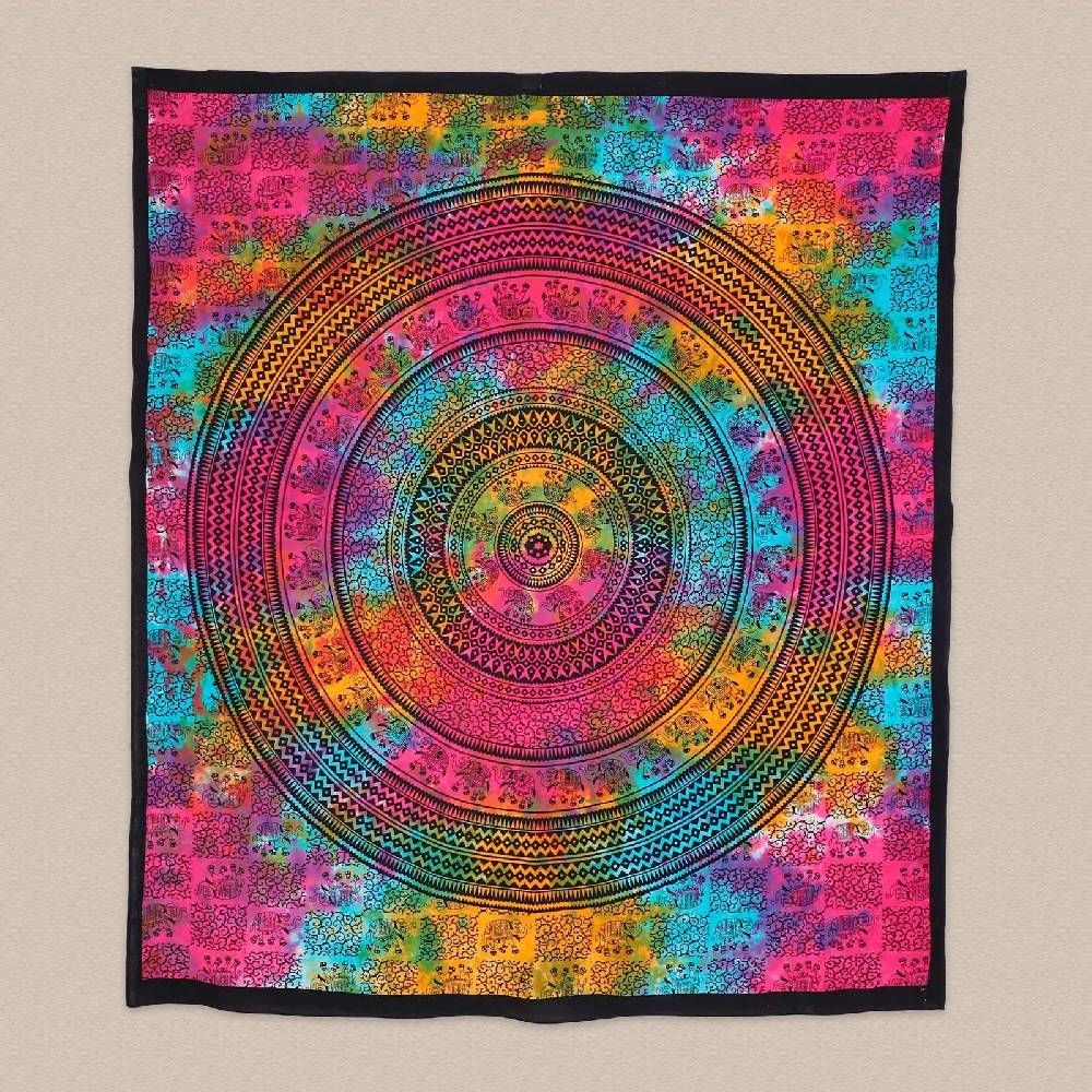 Kunst Und Magie Kunst Und Magie Tagesdecke Wandbehang Bunt Deko Tuch Elefanten Mandala Bunt Ca. 200 X 230cm