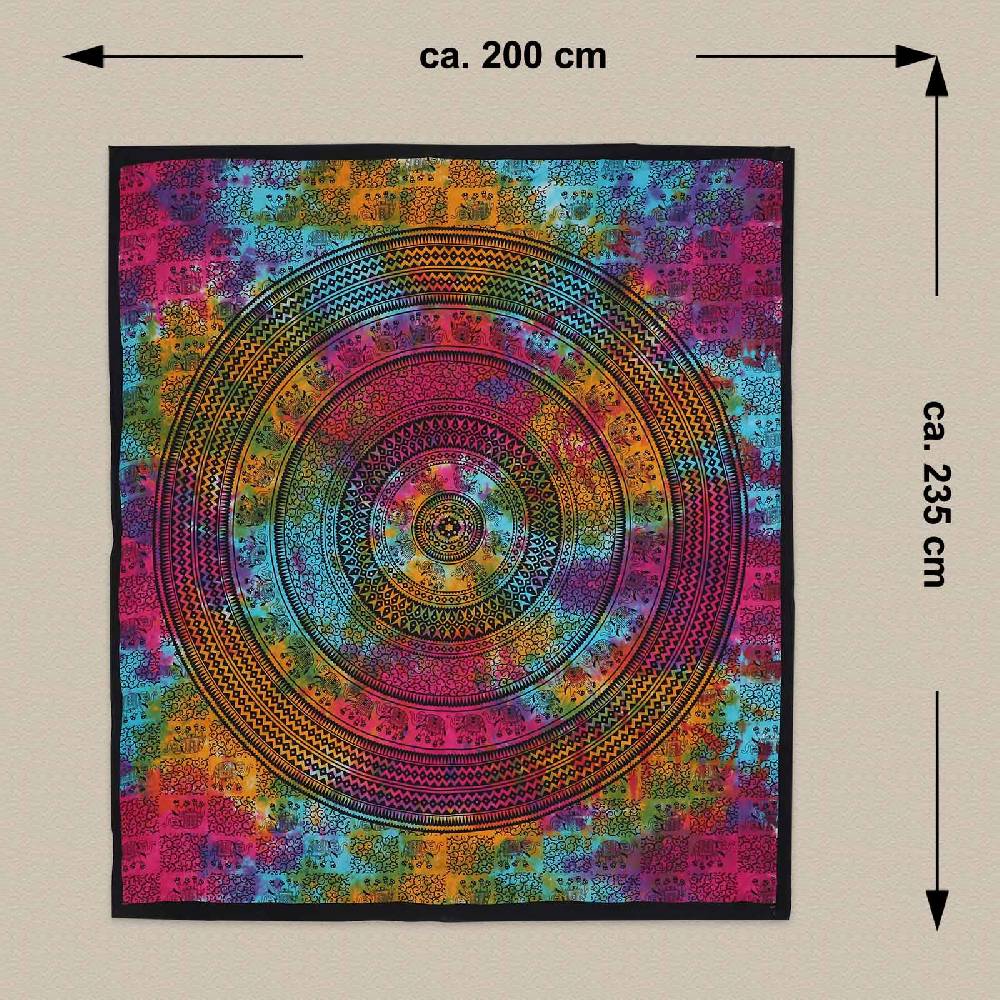 Kunst Und Magie Kunst Und Magie Tagesdecke Wandbehang Bunt Deko Tuch Elefanten Mandala Bunt Ca. 200 X 230cm