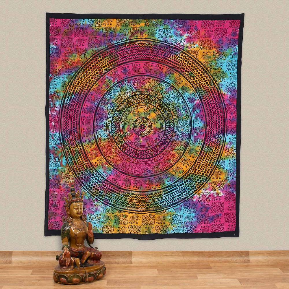 Kunst Und Magie Kunst und Magie Tagesdecke Wandbehang Bunt Deko Tuch Elefanten Mandala Bunt ca. 200 x 230cm
