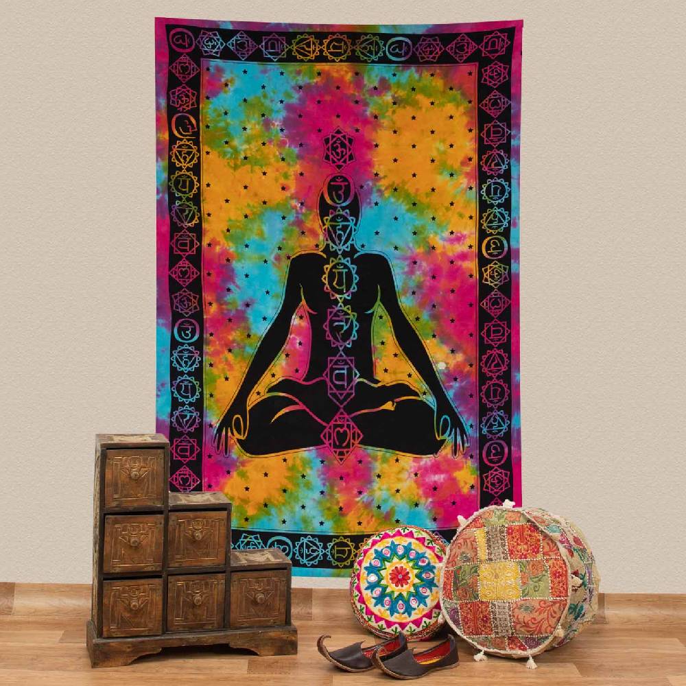 Kunst Und Magie Kunst und Magie Tagesdecke Wandbehang Bunt Deko Tuch Buddha Chackra Meditation ca.200x135cm