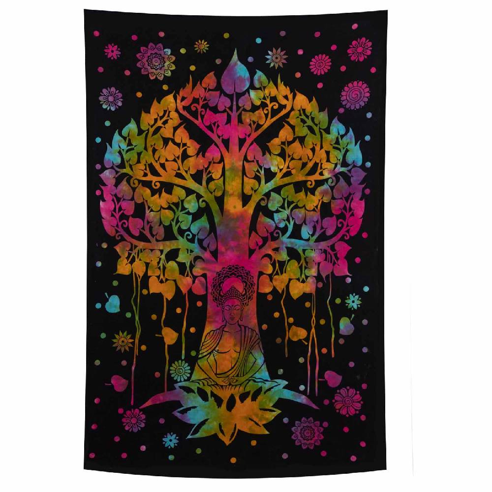 Kunst Und Magie Kunst Und Magie Tagesdecke Wandbehang Bunt Deko Tuch Buddha Bodhi Baum Meditation Ca. 200x135cm