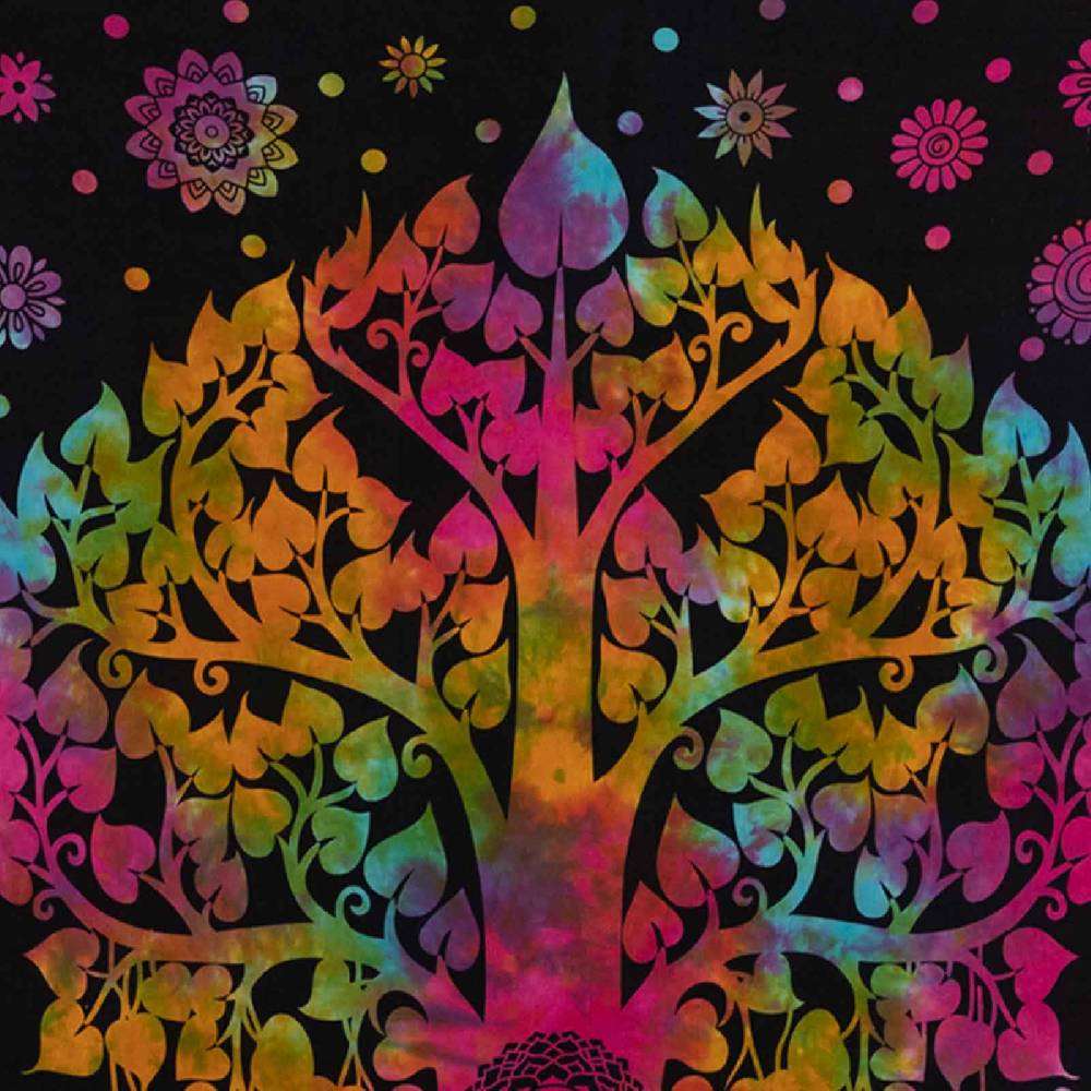 Kunst Und Magie Kunst Und Magie Tagesdecke Wandbehang Bunt Deko Tuch Buddha Bodhi Baum Meditation Ca. 200x135cm