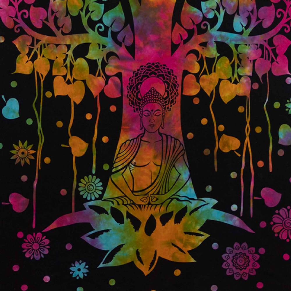 Kunst Und Magie Kunst Und Magie Tagesdecke Wandbehang Bunt Deko Tuch Buddha Bodhi Baum Meditation Ca. 200x135cm