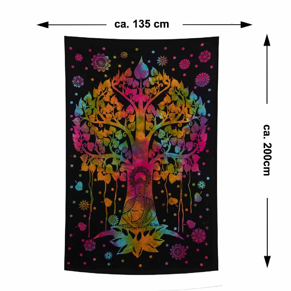 Kunst Und Magie Kunst Und Magie Tagesdecke Wandbehang Bunt Deko Tuch Buddha Bodhi Baum Meditation Ca. 200x135cm