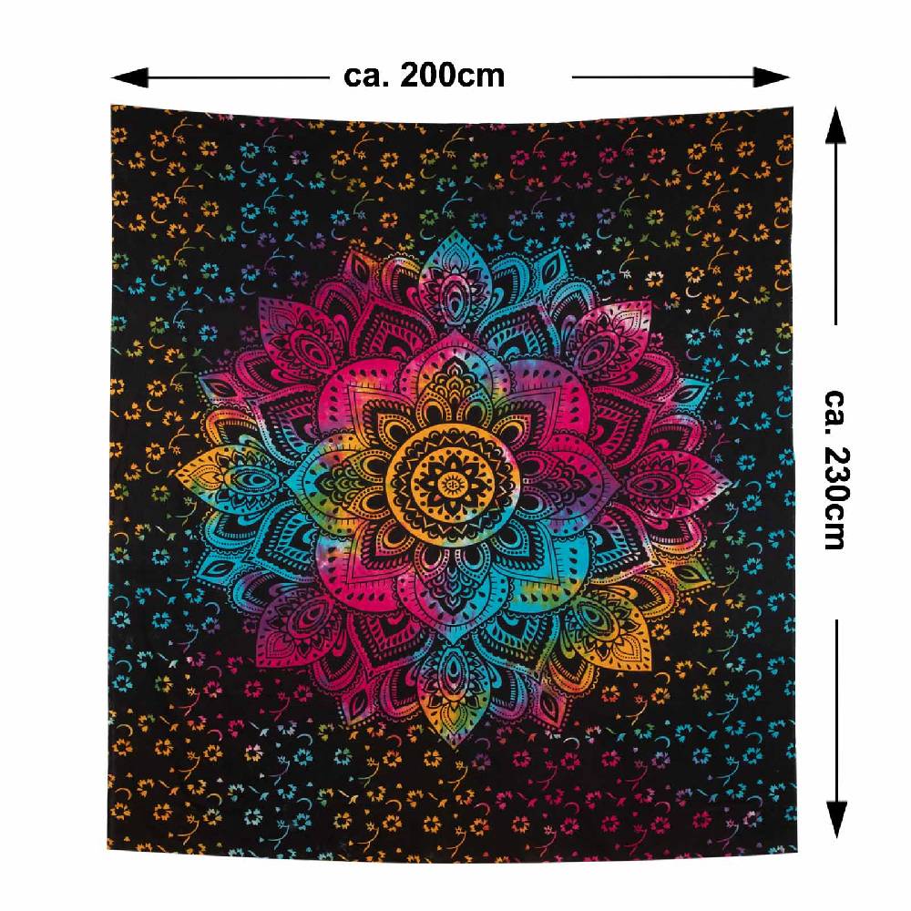 Kunst Und Magie Kunst Und Magie Tagesdecke Wandbehang Bunt Deko Tuch Lotus Mandala Meditation Ca. 200 X 230cm