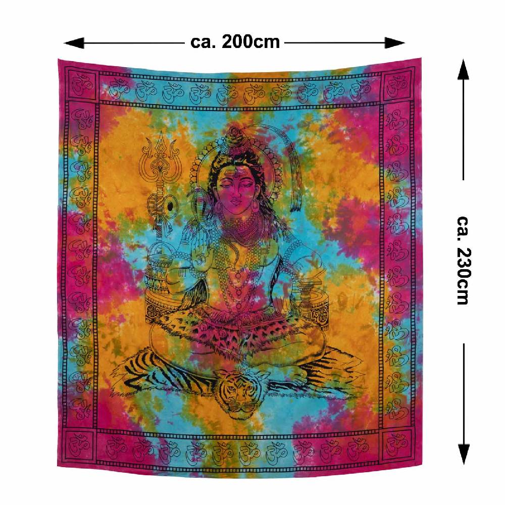 Kunst Und Magie Kunst Und Magie Tagesdecke Wandbehang Bunt Deko Tuch Lord Shiva Meditation Ca. 200 X 230cm