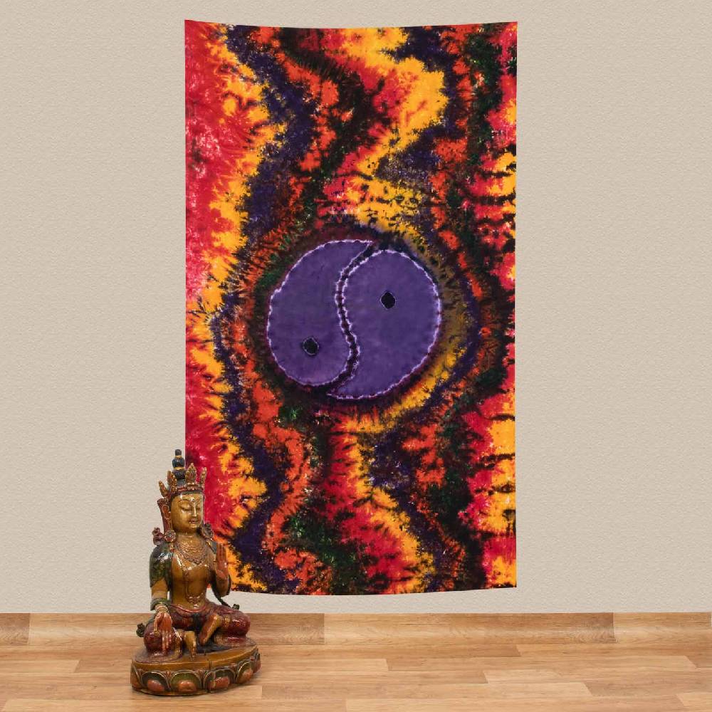 Kunst Und Magie Kunst und Magie Tagesdecke Wandbehang Buntes Deko Tuch Ying & Yang Batik ca135x200cm